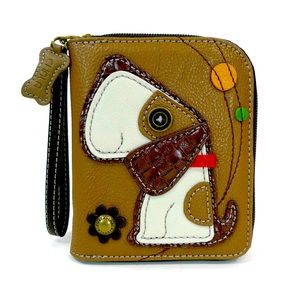 Dog Zip Around Wallet, Wristlet, Brown
